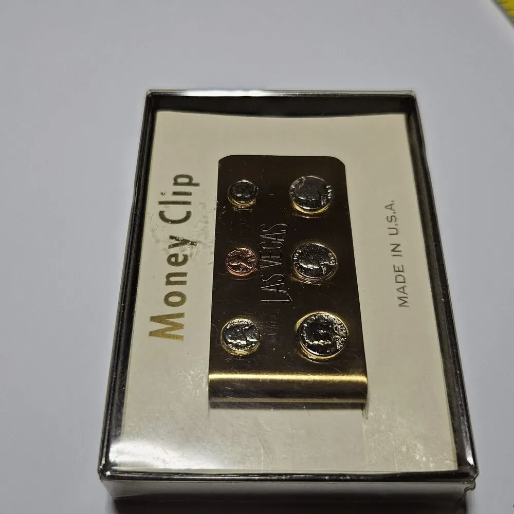 *Sale* Vintage Gold Tone Las Vegas Mini Coin Money Clip IOB
